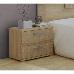 Table de chevet, table de nuit coloris chêne cambrian/effet textile - Longueur 60 x Profondeur 39.6 x Hauteur 50 cm Pegane
