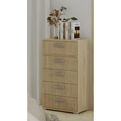 Pegane - Chiffonnier, meuble de rangement coloris chêne cambrian/effet textile - Longueur 60 x Profondeur 39.6 x Hauteur 109.4 cm