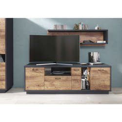 Ensemble de salon, meuble tv avec led + étagère murale coloris chêne, graphite Pegane