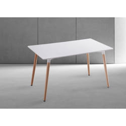 Table de cuisine, table à manger coloris blanc mat avec pieds naturel - Longueur 100 x Profondeur 70 x Hauteur 75 cm Pegane