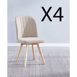 Lot de 4 chaises de salle à manger en tissu coloris beige avec pieds en bois de pin. Dimensions : Longueur 46 x profondeur 55 ...