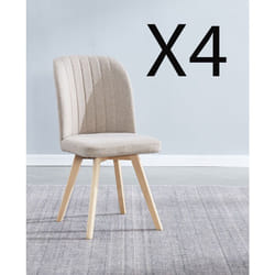 Lot de 4 chaises de salle à manger en tissu beige avec pieds en bois de pin - Longueur 46 x profondeur 55 x hauteur 92 cm Pegane