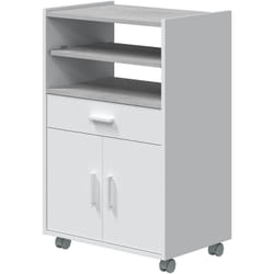 Meuble pour micro-ondes sur roulette en bois mélaminé blanc effet béton - Longueur 59 x Profondeur 40 x Hauteur 92 cm Pegane