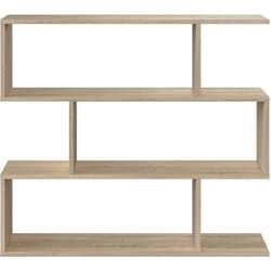 Bibliothèque, étagère basse 3 niveaux en bois mélaminé chêne - Longueur 110 x Profondeur 24 x Hauteur 97 cm -PEGANE-