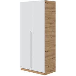 Armoire avec 2 portes en panneaux de particules mélaminés blanc artik/chêne - Longueur 90 x Profondeur 52 x Hauteur 200 cm Pegane