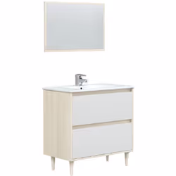 Meuble de salle de bain avec miroir et 2 tiroirs à glissières métalliques. Fabriqué en panneaux de particules mélaminés de 15 ...