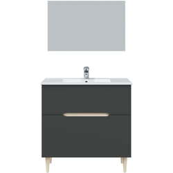 Pegane - Meuble sous vasque en panneaux de particules mélaminés coloris noir avec miroir - Longueur 80 x Profondeur 45 x Hauteur 80 cm