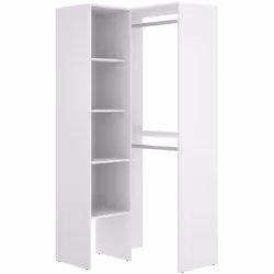 Description générale Armoire dressing d'angle en panneaux de particules mélaminés de coloris blanc, idéale pour optimiser l'e ...