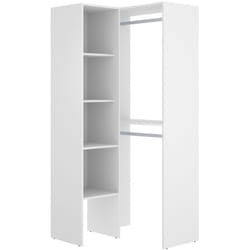 Armoire dressing d'angle en panneaux de particules mélaminés coloris blanc - Longueur 79.5 x Profondeur 88.5 x Hauteur 185 cm Pegane