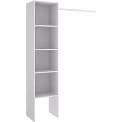 Colonne dressing en panneaux de particules mélaminés coloris blanc. Dispose de 4 étagères et barre modulable de suspension. D ...