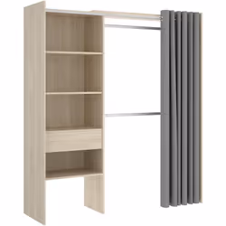 Armoire dressing extensible de 110 cm à 160 cm grâce à une tringle réglable. Fabriqué en panneaux de particules coloris chêne ...