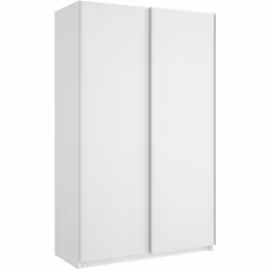 Armoire dressing en panneaux de particules mélaminés coloris blanc. Dispose de 2 barre de suspension et 2 portes coulissantes ...