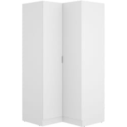Armoire dressing d'angle en panneaux de particules mélaminés coloris blanc - Longueur 90.5 x Profondeur 92.5 x Hauteur 184.2 cm Pegane