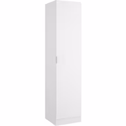 Armoire étroite en panneaux de particules mélaminés coloris blanc. Dispose d'une porte avec une poignée en aluminium, derrièr ...