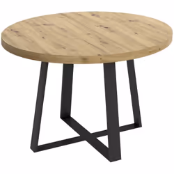 Description générale Table à manger extensible avec un plateau rond en bois de chêne nordique, d'une épaisseur de 5 cm. Elle  ...
