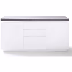 Buffet avec corps et façade en panneau MDF laqué blanc mat laqué et plaque de recouvrement en panneau MDF décor béton y compr ...