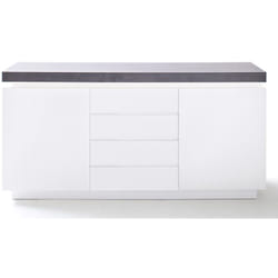 Buffet, meuble de rangement en bois coloris blanc mat, gris béton - Longueur 150 x Hauteur 80 x Profondeur 40 cm Pegane