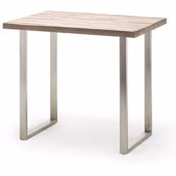 Table de bar en bois de chêne blanchi et pieds en acier inoxydable brossé. Matière unique et facile à nettoyer. Dimensions : ...