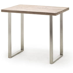 Table de bar coloris chêne blanchi / pieds en acier brossé inoxydable - Longueur 120 x Hauteur 95 x Profondeur 80 cm Pegane