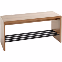 Banc en MDF décor chêne, pour un rangement de chaussures en tube d'acier laqué noir. Dimensions : Longueur 80 x Profondeur 30 ...