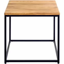 Table d'appoint en tube d'acier laqué noir, plateau en bois massif chêne huilé. Dimensions : Longueur 45 x Profondeur 45 x Ha ...