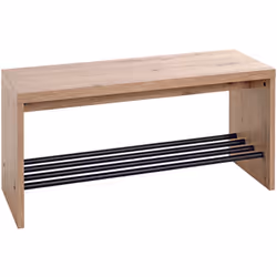Banc à chaussures en MDF décor chêne, porte chaussures en tube d'acier laqué noir. Dimensions : longueur 80 x Profondeur 30 x ...