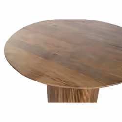Table à manger en bois massif avec une finition naturelle. Dispose d'un plateau rond de 120 cm de diamètre et un pied central ...