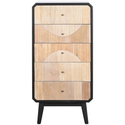 Pegane - Chiffonnier , meuble de rangement en bois coloris naturel, noir - Longueur 48,30 x Profondeur 35 x hauteur 100 cm