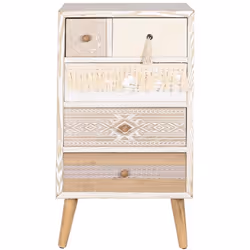 Chiffonnier, meuble de rangement en bois de sapin coloris blanc, naturel, avec 4 tiroirs. Dimensions : Longueur 48 x Profonde ...