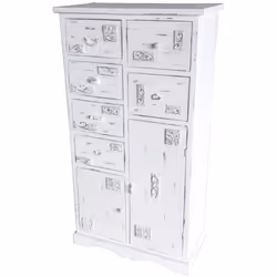 Commode, meuble de rangement en bois coloris blanc, avec 2 portes et 6 tiroirs. Dimensions : Longueur 69 x Profondeur 38 x ha ...