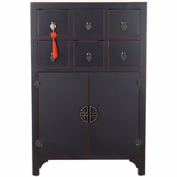 Commode, meuble de rangement en bois MDF coloris noir, équipée de 6 tiroirs; Dimensions : Longueur 63 x Profondeur 27 x haute ...