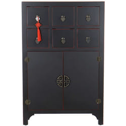 Commode, meuble de rangement en bois mdf coloris noir - Longueur 63 x Profondeur 27 x hauteur 101 cm Pegane