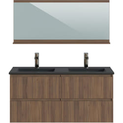 Meuble de Salle de Bains coloris noyer et noir - Longueur 122 x Profondeur 46 x Hauteur 58,5 cm