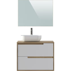 Pegane - Meuble de salle de bain 80 cm coloris chêne méditerranéen et blanche - Longueur 80 x Profondeur 45 x Hauteur 49,5 cm