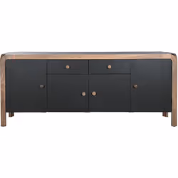Buffet, meuble de rangement en bois coloris naturel, noir, équipé de 4 portes et 2 tiroirs. Dimensions : Longueur 177 x Profo ...