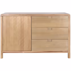 Buffet, meuble de rangement avec 1 porte et 3 tiroirs en bois de pin et MDF coloris marron clair. Dimensions : Longueur 120 x ...