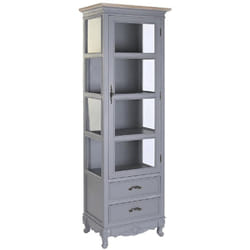 Armoire vaisselier, vitrine en bois de paulownia/verre coloris gris clair - Longueur 49 x Profondeur 36 x Hauteur 160 cm Pegane