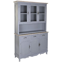 Vitrine, armoire vaisselier en bois de paulownia/verre coloris gris clair - Longueur 122.5 x Profondeur 40 x Hauteur 191.5 cm Pegane
