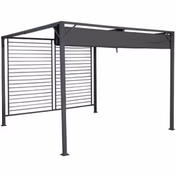 Pergola de jardin en acier et polyester coloris gris. Parfaite pour abriter tous vos invités ou votre familles des rayons du  ...