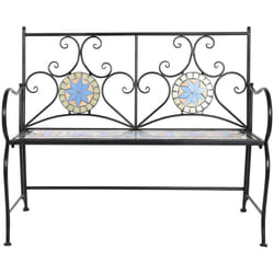 Pegane - Banc de jardin en métal et céramique multicolore - Longueur 111 x Profondeur 54 x hauteur 88 cm