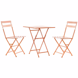Composé d'une table centrale et de 2 chaises en métal résistant dans une finition rose , une couleur attrayante et charmante  ...