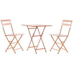 Ensemble de jardin avec table et 2 fauteuils en métal coloris corail -PEGANE-