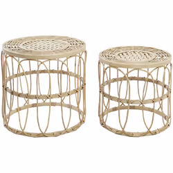 Set de 2 table d'appoint ronde tressée en rotin coloris naturel. Caractéristiques : Dimensions : - Table 1 : Diamètre 50 x Ha ...