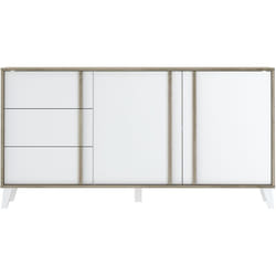 Buffet, meuble de rangement en mélamine coloris chêne et blanc - Longueur 160 x Profondeur 45 x Hauteur 82 cm Pegane