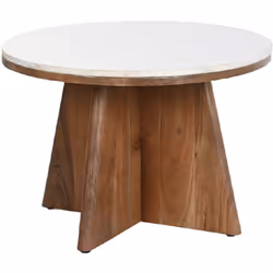 Table basse avec plateau rond en marbre blanc et base en bois d'acacia coloris marron. Dimensions : Diamètre 70 x Hauteur 43  ...