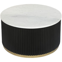 Table basse ronde en marbre blanc et métal noir - Diamètre 80 x Hauteur 40 cm Pegane