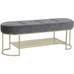 Banquette rectangulaire en polyester gris et métal doré - longueur 120 x Profondeur 40 x hauteur 45 cm Pegane