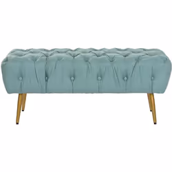 Banquette de forme rectangulaire en polyester vert et métal doré. Dimensions : longueur 103 x Profondeur 46 x hauteur 43 cm M ...