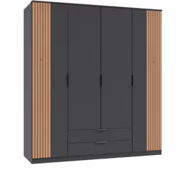 Armoire Placard, meuble de rangement coloris graphite, rechampis imitation chêne artisan. Livrée en kit. Dimensions : Longueu ...