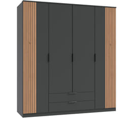 Armoire Placard coloris graphite, rechampis imitation chêne artisan - Longueur 180 x Hauteur 199 x Profondeur 58 cm